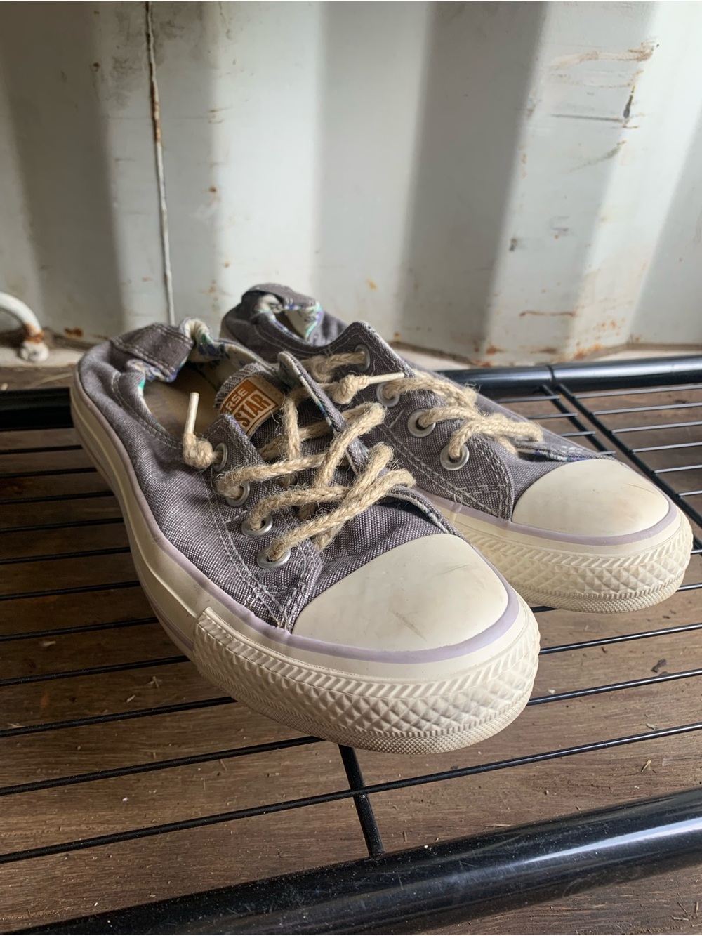 Converse Low Top Sneakers in Gray with Cream Soles